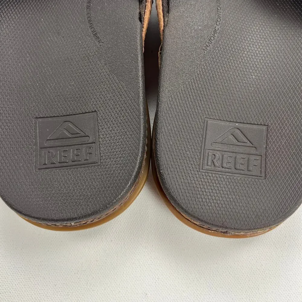 REEF Men's Brown Leather Flip Flop Sandals Anatomic Contouring Footbed Size 8